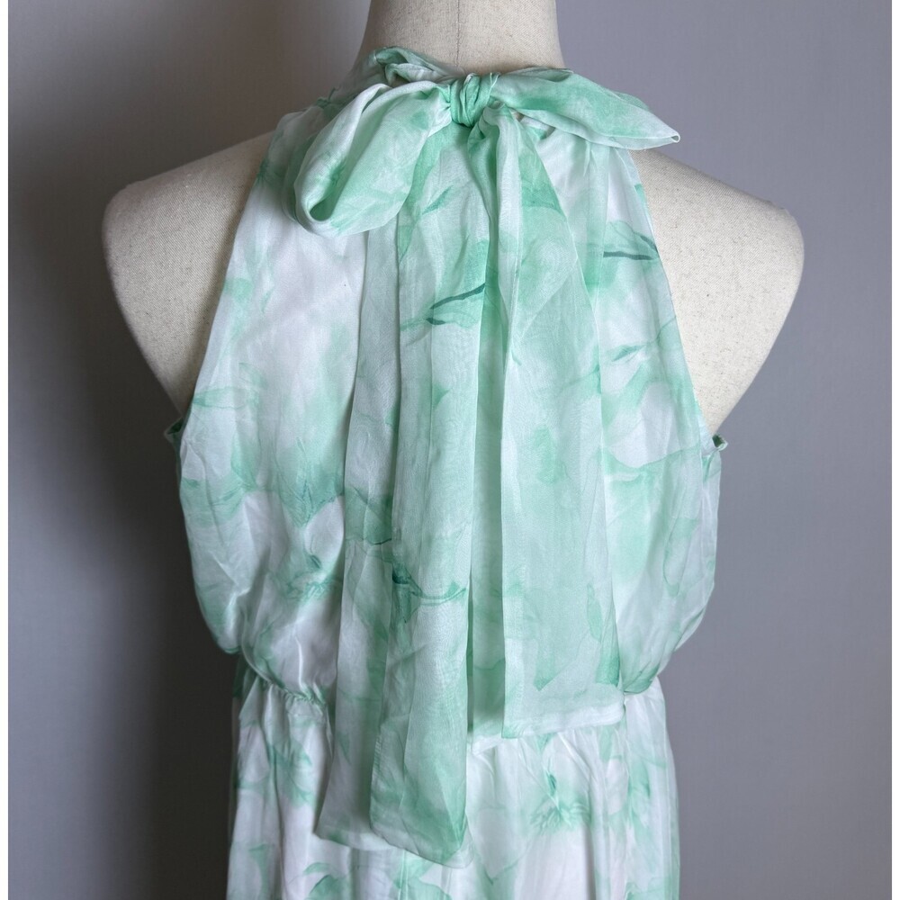 Cato Mint Green & White Floral Halter Neck Dress Sz L Easter Spring Knee Length - Picture 10 of 16